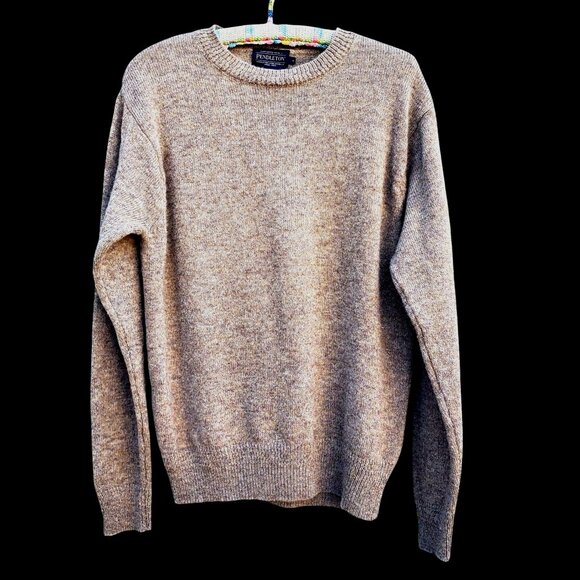 Pendleton Sweater Brown Shetland Wool Oversized Crewneck Pullover Mens S  M L - Picture 1 of 11